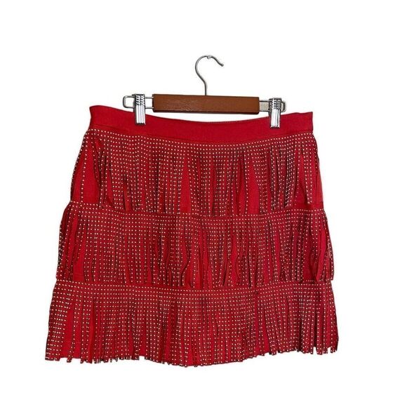 Free The Roses Fringe Studded Skirt Medium Western Festival Red NWT - Picture 1 of 6